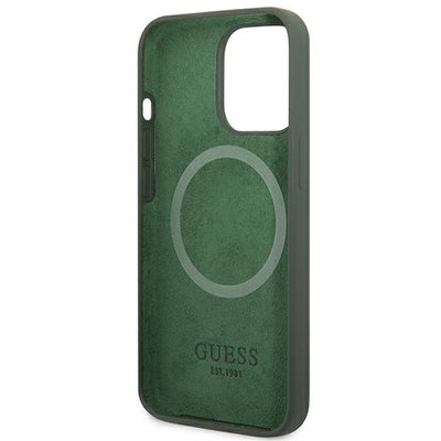 Guess GUHMP13XSPLA iPhone 13 Pro Max 6.7" green/khaki hard case Silicone Logo Plate MagSafe