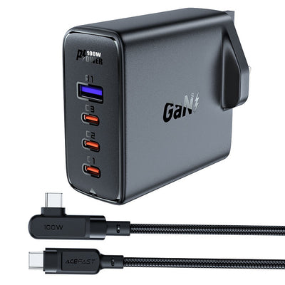 Fast charger GaN UK 100W Power Delivery 3x USB C 1x USB - black — Acefast