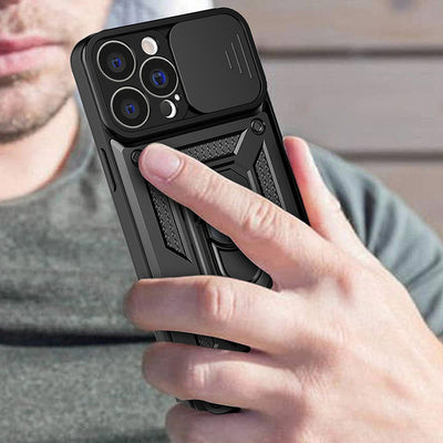 Hybrid Armor Camshield case for Realme 10 Pro armored case with camera cover black — Hurtel