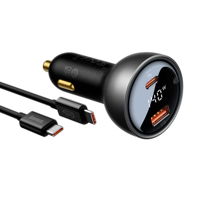 Baseus Digital Display Fast Car Charger USB-A / USB-C PD3.1 140W black + USB-C cable Baseus Superior Series 5A 240W 1m black