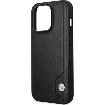 Case BMW BMHCP14L22RBDK iPhone 14 Pro 6.1" black/black hardcase Leather Blue Dots