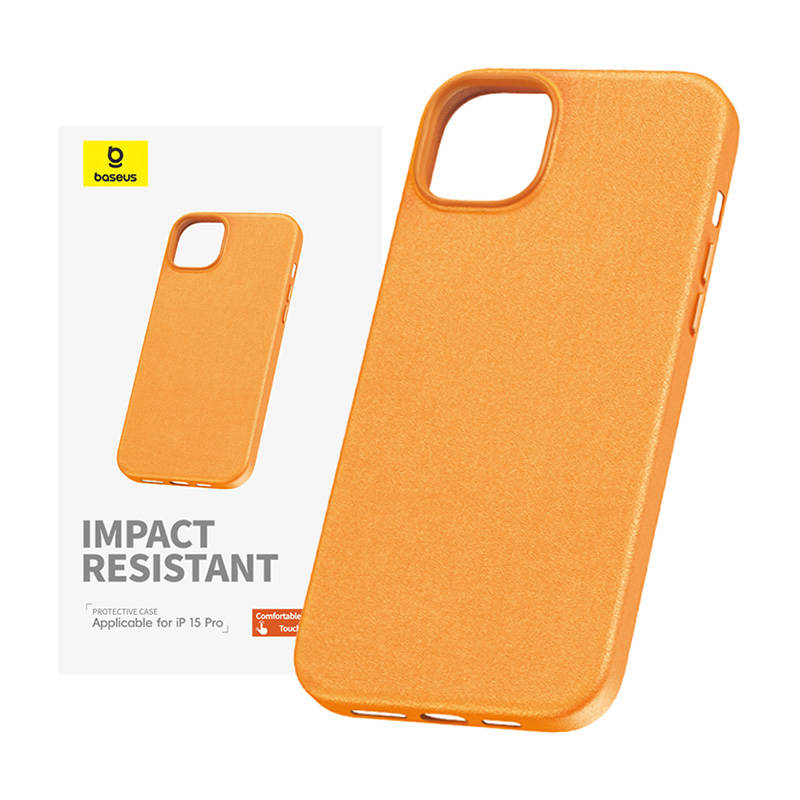 Phone Case for iPhone 15 ProMax Baseus Fauxther Series (Orange) - Image 1