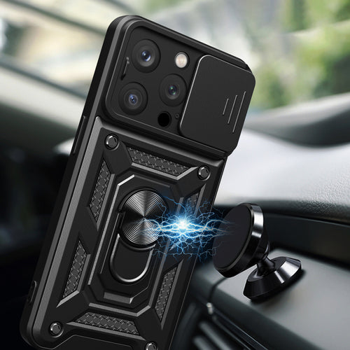 Hybrid Armor Camshield iPhone 15 Pro Case with Kickstand and Camera Cover - Blue — Hurtel