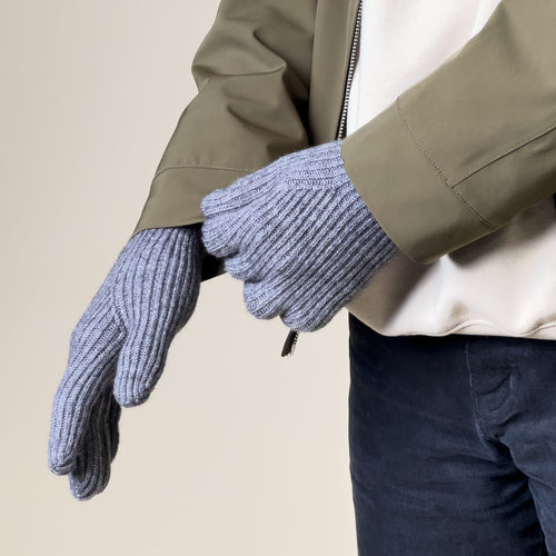 Braided telephone gloves with cut-outs for fingers - gray — Hurtel
