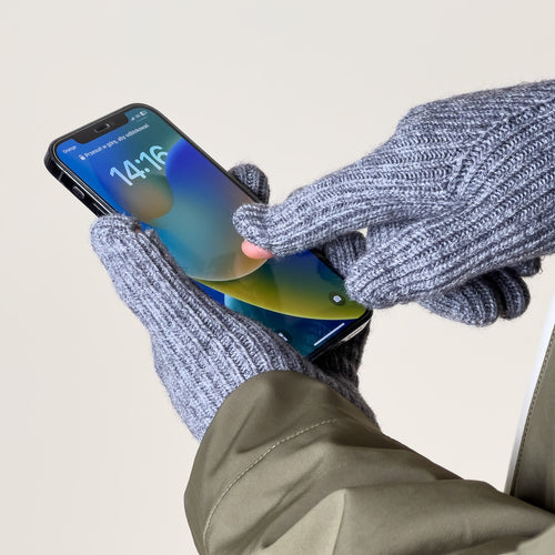 Braided telephone gloves with cut-outs for fingers - gray — Hurtel