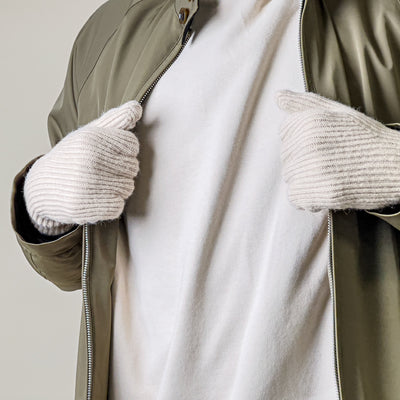 Braided telephone gloves with cutouts for fingers - beige — Hurtel