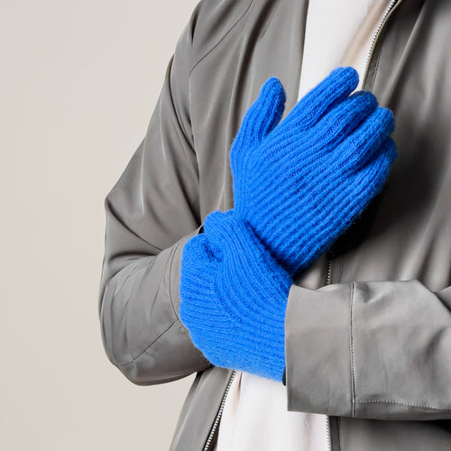 Braided telephone gloves with cutouts for fingers - blue — Hurtel