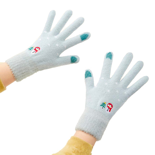 Women's winter telephone gloves with a snowman and a Christmas tree - green — Hurtel