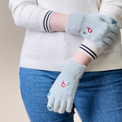 Women's winter telephone gloves with a snowman and a Christmas tree - green — Hurtel