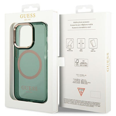 Guess GUHMP14LHTCMA iPhone 14 Pro 6.1" green/khaki hard case Gold Outline Translucent MagSafe