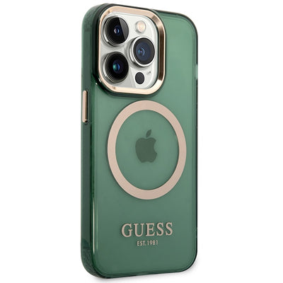 Guess GUHMP14XHTCMA iPhone 14 Pro Max 6.7" green/khaki hard case Gold Outline Translucent MagSafe