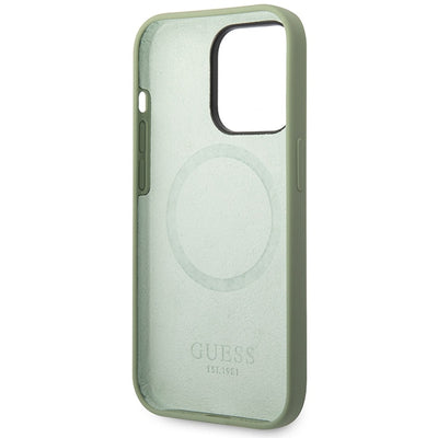 Guess Silicone Logo Plate MagSafe case for iPhone 14 Pro Max - green