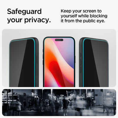 Spigen Glas.tR EzFit Privacy Tempered Glass for iPhone 15/16 with Adapter (2 pcs.)