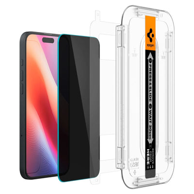 Spigen Glas.tR EzFit Privacy Tempered Glass for iPhone 15/16 with Adapter (2 pcs.)