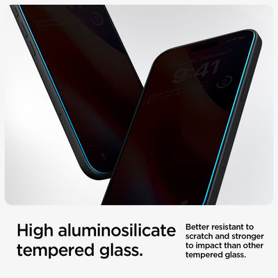 Spigen Glas.tR EzFit Privacy Tempered Glass for iPhone 15/16 with Adapter (2 pcs.)