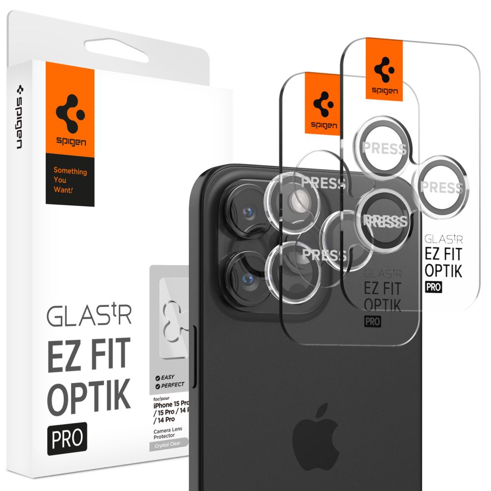 Spigen Glas.tR EZ Fit Optik Pro Camera Cover for iPhone 15 Pro / 15 Pro Max / 16 Pro / 16 Pro Max / 17 Pro / 17 Pro Max - 2 p