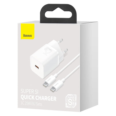 Baseus Si USB-C 25W 3A fast charger with USB-C / USB-C 1m cable - white