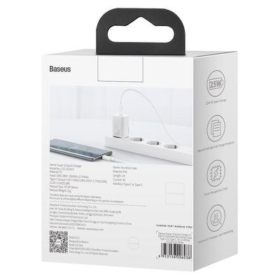Baseus Si USB-C 25W 3A fast charger with USB-C / USB-C 1m cable - white