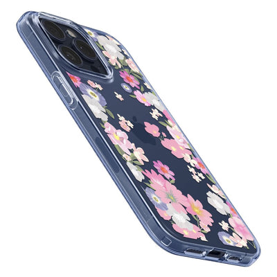 Spigen Liquid Crystal iPhone 15 Pro Case - Pink and Blue Flowers