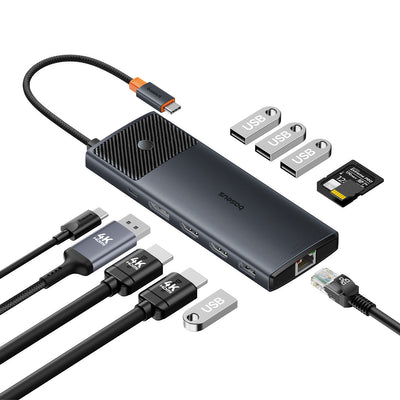 Basesu Metal Gleam Series II 11 in 1 Hub USB-A/USB-C PD/HDMI/DP/RJ45/SD/TF - black — Baseus