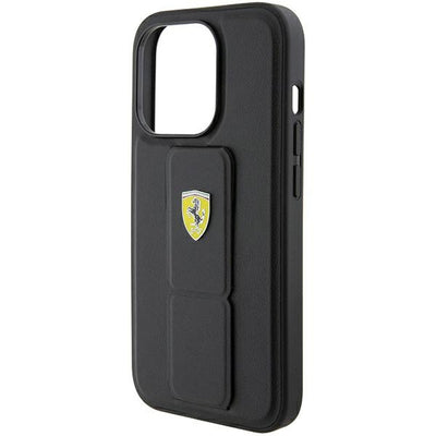 Ferrari Grip Stand Metal Logo case for iPhone 15 Pro - black