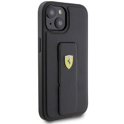 Ferrari Grip Stand Metal Logo case for iPhone 15 - black