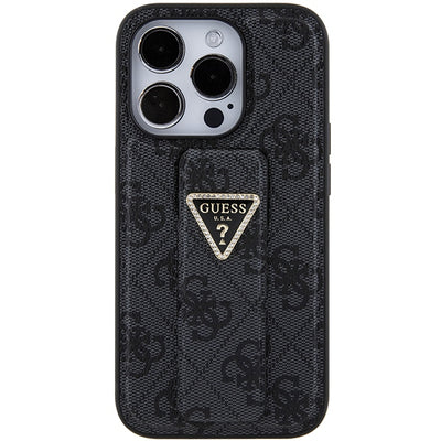 Guess Grip Stand 4G Triangle Strass case for iPhone 15 Pro - black