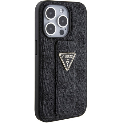 Guess Grip Stand 4G Triangle Strass case for iPhone 15 Pro - black