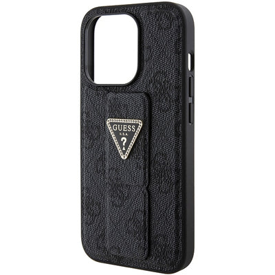 Guess Grip Stand 4G Triangle Strass case for iPhone 15 Pro - black