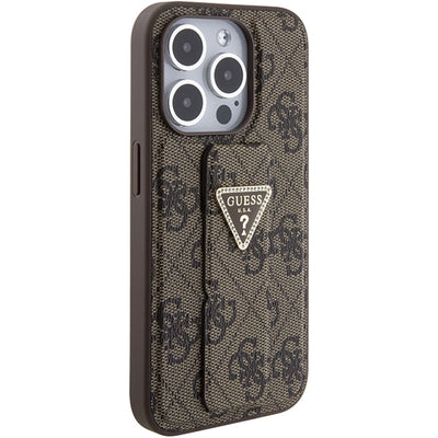 Guess Grip Stand 4G Triangle Strass case for iPhone 15 Pro - brown
