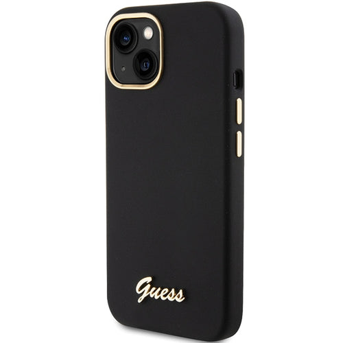 Guess Silicone Script Metal Logo & Frame case for iPhone 15 - black