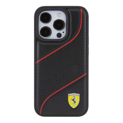 Ferrari Perforated Waves Metal Logo case for iPhone 15 Pro - black