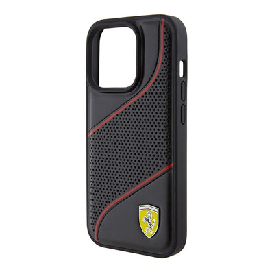 Ferrari Perforated Waves Metal Logo case for iPhone 15 Pro - black