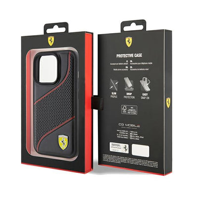 Ferrari Perforated Waves Metal Logo case for iPhone 15 Pro - black