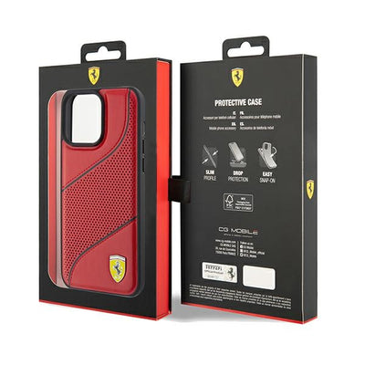 Ferrari Perforated Waves Metal Logo case for iPhone 15 Pro - red