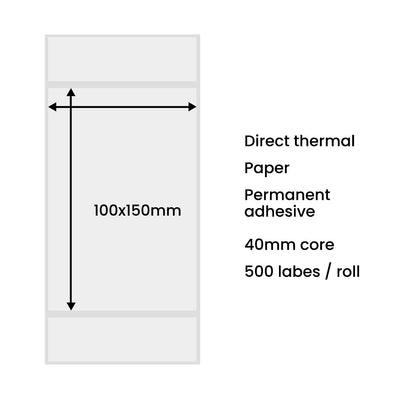Thermal labels 100x150mm (500 pieces) - white — Hurtel