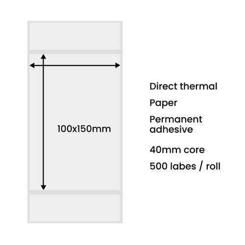 Thermal labels 100x150mm (500 pieces) - white — Hurtel