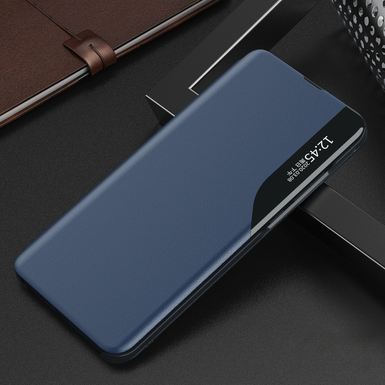 Eco Leather View Case for Xiaomi POCO C65 / Redmi 13C with flap - blue — Hurtel