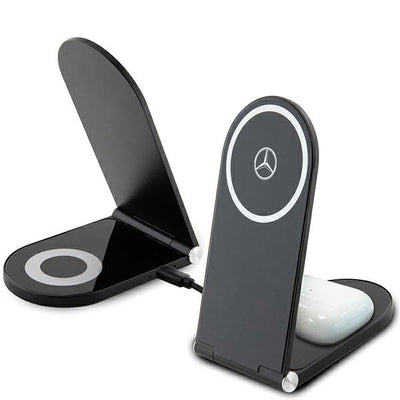 Mercedes Silver Stars MagSafe foldable 2in1 15W inductive charger - black