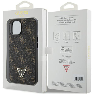 Guess 4G Triangle Metal Logo Case for iPhone 14/15/13 - Black