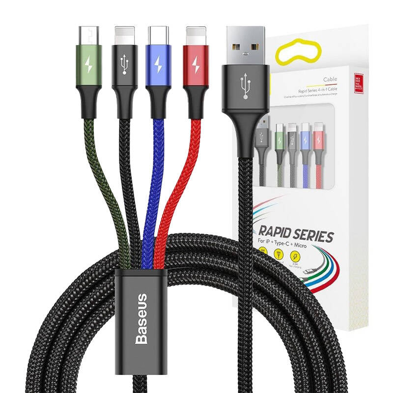 Baseus Fast USB cable 4in1 USB-C / 2x Lightning / Micro 3,5A 1,2m - black - Product Image 4