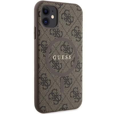 Guess GUHMN61G4GFRW iPhone 11 6.1" / Xr brown/brown hardcase 4G Collection Leather Metal Logo MagSafe