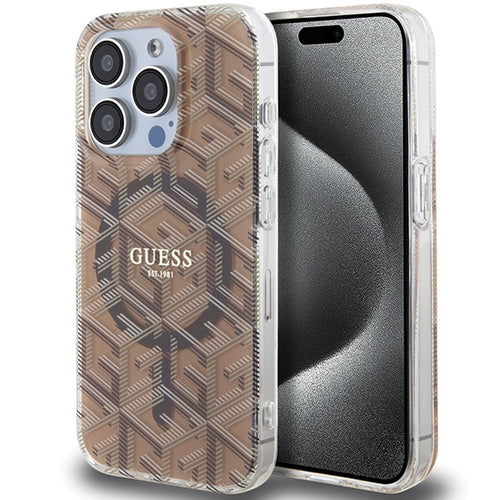 Guess IML GCube MagSafe case for iPhone 15 Pro - brown