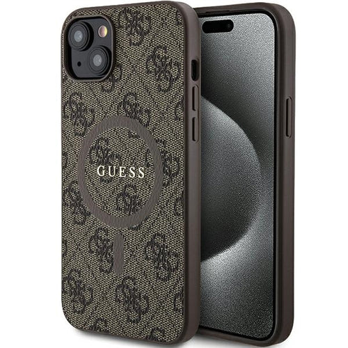 Guess 4G Collection Leather Metal Logo MagSafe Case for iPhone 15 Plus / 14 Plus - Brown
