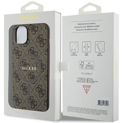 Guess 4G Collection Leather Metal Logo MagSafe Case for iPhone 15 Plus / 14 Plus - Brown
