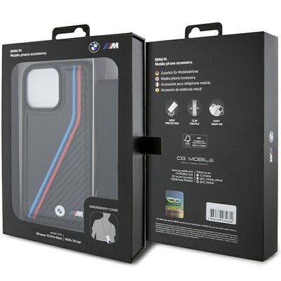 BMW M Edition Carbon Tricolor Lines & Strap case for iPhone 15 Pro - black