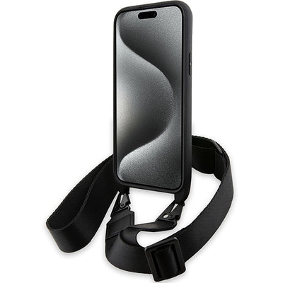 BMW M Edition Carbon Tricolor Lines & Strap case for iPhone 15 / 14 / 13 - black