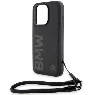 BMW Signature Leather Wordmark Cord case for iPhone 15 Pro Max - black