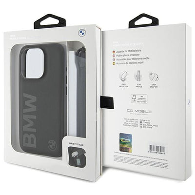 BMW Signature Leather Wordmark Cord case for iPhone 15 Pro Max - black
