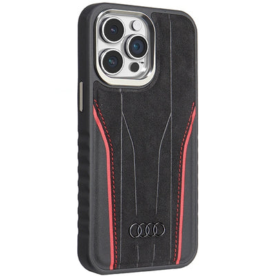 Audi Genuine Leather case with MagSafe for iPhone 15 Pro Max - black and red